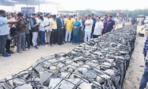 Officials initiated the project following the intervention of Union Finance Minister Nirmala Sitharaman in 2022 to address acute shoreline erosion.