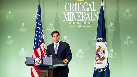 Secretary of State Marco Rubio speaks at a news conference during the Critical Minerals Ministerial meeting at the State Department, Wednesday, Feb. 4, 2026 in Washington.