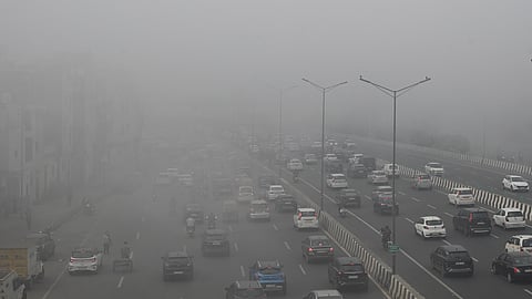 Cold and foggy winter morning, near Akshardham in New Delhi, Wednesday, Feb. 4, 2026.