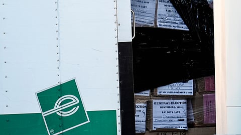 Georgia General Election 2020 ballots are loaded by the FBI onto trucks at the Fulton County Election HUB, Wednesday, Jan. 28, 2026, in Union City, Ga., near Atlanta.