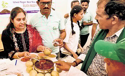 Farmer form Gajendragad displyed Wood Apple mix at the International Trade Fair-2026 Post-Production Agriculture at Palace grounds in Bengaluru on Friday.