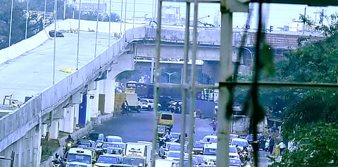 Shots of new bridge in finishing stages at Madhya Kailash near Taramani, Chennai.