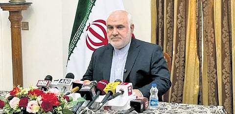 Iran Ambassador Mohammad Fathali at a press conference in New Delhi on Friday