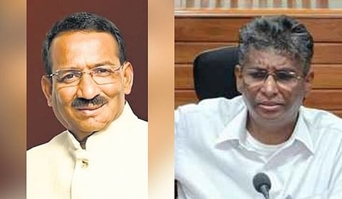 Excise Minister RB Timmapur (L) and Minister Satish Jarkiholi