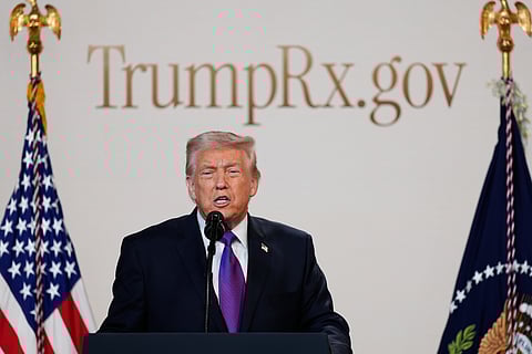 President Donald Trump speaks about TrumpRx in the South Court Auditorium in the Old Eisenhower Executive Office Building on the White House campus, Thursday, Feb. 5, 2026, in Washington.