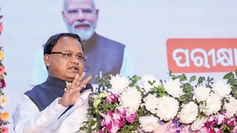 CM Mohan Majhi addressing students during ‘Pariksha Pe Charcha’ programme
