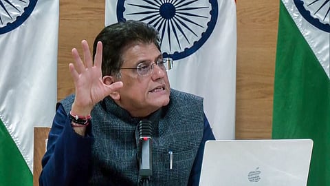 Union Minister of Commerce & Industry Piyush Goyal addresses a press conference on the India-US trade agreement in New Delhi on Saturday, Feb. 7, 2026.