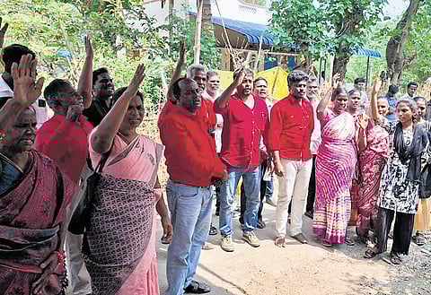 Members of Makkal Athikaram movement take part in the funeral.