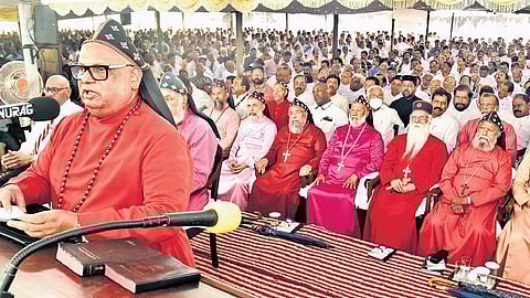 Theodosius Mar Thoma Metropolitan, supreme head of the Mar Thoma Church, inaugurating the 131st edition of the Maramon Convention on the sandbed of the Pampa in Maramon near Kozhencherry on Sunday