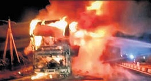 bus on fire