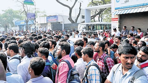 Candidates who came to take the TNPSC exams in Chennai on Sunday.
