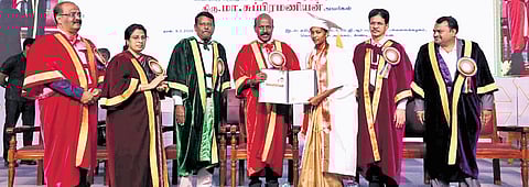 Health Minister Ma Subramanian awarding degrees during the nursing graduation day on Monday at the Tamil Nadu Dr MGR Medical University