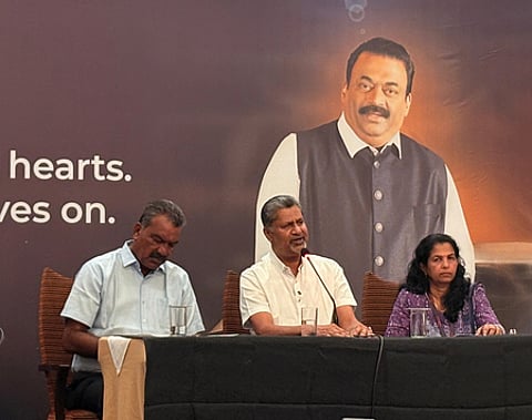 Confident Group Managing Director TA Joseph (centre) speaks to the media in Kochi on Monday, accompanied by company officials.