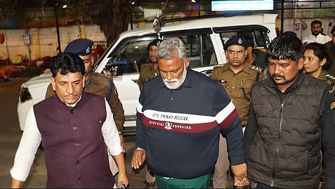 Independent Bihar MP Rajesh Ranjan, popularly known as Pappu Yadav, being escorted by police personnel after his arrest in connection with a case dating back to 1995, in Patna, late Friday, Feb. 6, 2026.