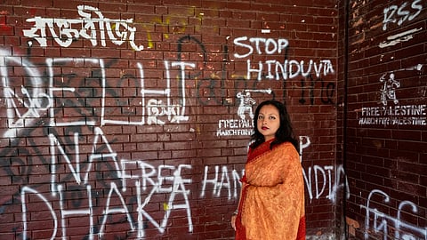 Sayma Nowshin Suha, 22, talks to The Associated Press in Dhaka, Bangladesh, Sunday, Feb. 8, 2026.