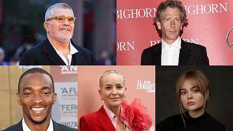 David Mamet (Top Left), Ben Mendelsohn (Top Right), Anthony Mackie (Bottom Left), Sharon Stone (M), Emily Alyn Lind