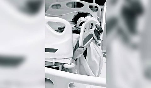 A video grab of the patient moments before she fell from the ICU bed.