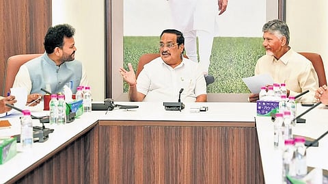 CM Chandrababu Naidu at a meeting with Union Minister CR Patil in Delhi.