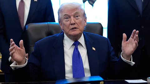 US President Donald Trump speaks in the Oval Office of the White House.