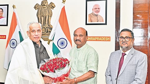 Assembly Speaker Ch Ayyanna Patrudu extends an invitation to Governor S Abdul Nazeer to the Budget Session on Tuesday