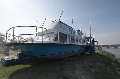 Preparations underway ahead of the launch of cruise service on Yamuna river, in New Delhi.