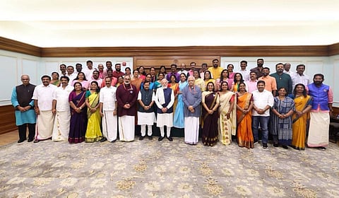 Prime Minister Narendra Modi on Thursday hosted newly elected civic body members from Kerala at his official residence at Lok Kalyan Marg.