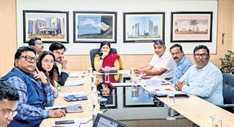 Idco chairperson Usha Padhee and others present at the land allotment committee meeting in Bhubaneswar
