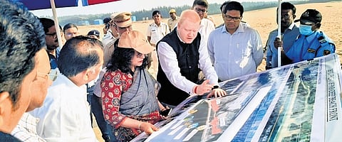 Chief secretary Anu Garg with district officials at Paradip Lighthouse beach.