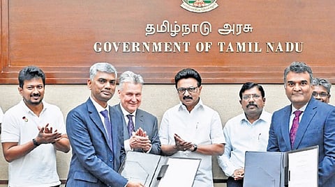 Chief Minister M K Stalin during the signing of the MoU on Friday