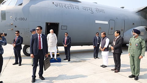 Prime Minister Narendra Modi on Saturday made a historic landing at the first Emergency Landing Facility (ELF) of the northeast in Assam's Dibrugarh district.