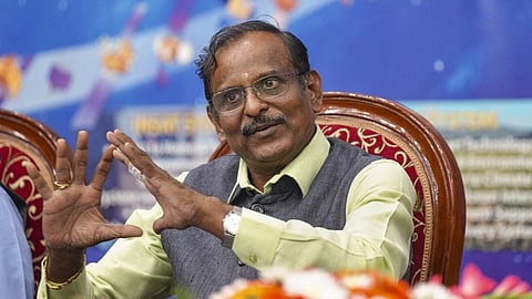 Indian Space Research Organisation (ISRO) Chairman V Narayanan addresses a press conference in Bengaluru, Karnataka.