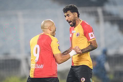 EBFC players celebrate on Monday