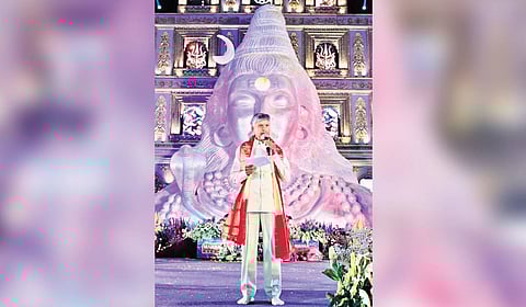 Chief Minister N Chandrababu Naidu participating in the Shivoham programme organised at Namburu in Guntur district.