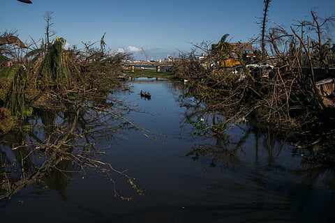 General view of the city center of Toamasina flooded following the passage of tropical cyclone Gezani during the night of February 10 to 11, in Toamasina on February 14, 2026.