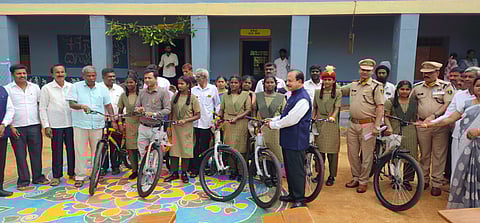 Teachers, alumni has raised funds and distributed 25 bicycles to boys and girls studying in Cheemangala high school.