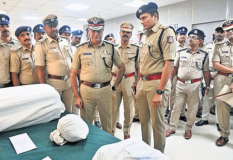 City Police Commissioner Seemant Kumar Singh inspects drugs seized by the city police and the Anti-Narcotics Wing