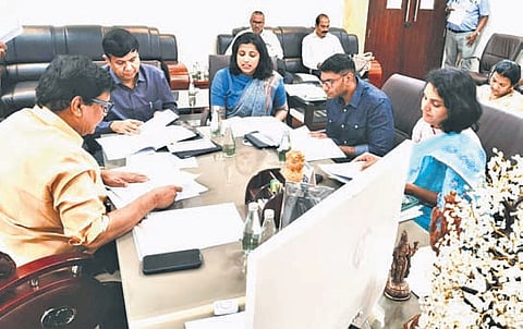 Tourism Minister Kandula Durgesh chairs the second meeting of the department’s Marketing Committee at the Secretariat in Velagapudi on Wednesday.