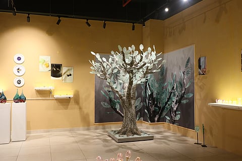 Frangipani fiberglass tree made using resin and crushed glass