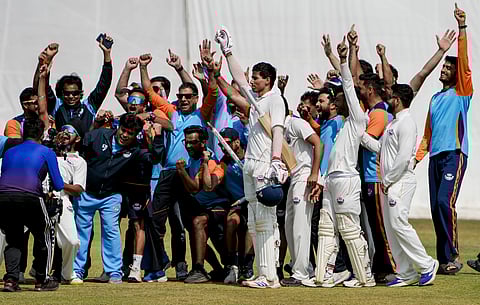 Jammu and Kashmir team celebrates after their win on Wednesday