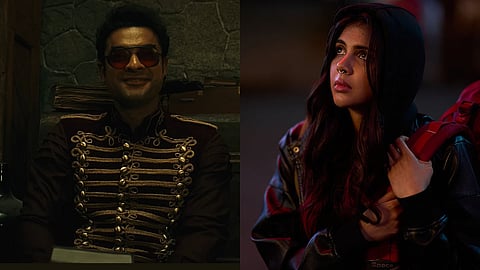 Tovino Thomas as Michael/Chaathan in the promo of Lokah Chapter 2 (L) Kalyani Priyadarshan as Chandra / Neeli in Lokah Chapter 1: Chandra (R)
