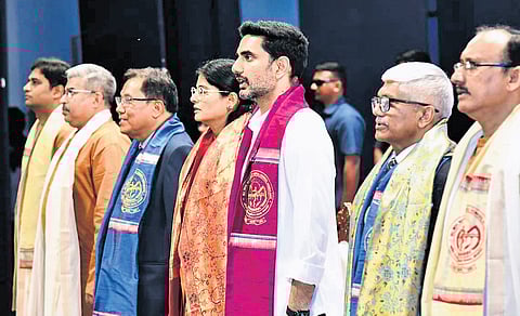 Minister for HRD and IT Nara Lokesh participating in the second convocation of AIIMS - Mangalagiri on Tuesday.