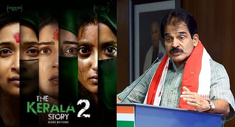 (L) A theatrical poster of 'The Kerala Story 2' (R) Congress General Secretary KC Venugopal.