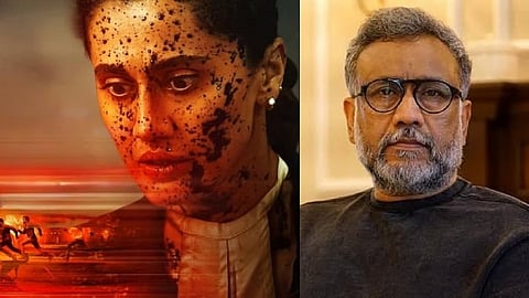 Assi poster with lead star Taapsee Pannu; director Anubhav Sinha (on the right)