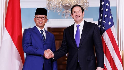 US Secretary of State Marco Rubio (R) meets with Indonesia's Foreign Minister Sugiono at the State Department on Thursday, Feb. 19, 2026, in Washington.