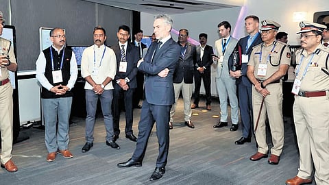 Dutch PM Dick Schoof interacts with traffic and police officials at the Traffic Management Centre, Infantry road, on Friday