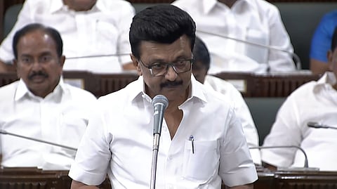 Tamil Nadu Chief Minister and DMK President MK Stalin addresses the legislative assembly in Chennai, Friday, Feb. 20, 2025.