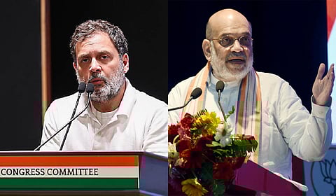 Leader of Opposition in the Lok Sabha Rahul Gandhi (L) and Union Home Minister Amit Shah.