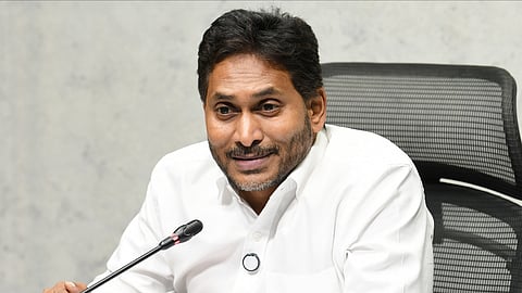 Former CM and YSRC president Jagan Mohan Reddy addressing the media on Thursday.