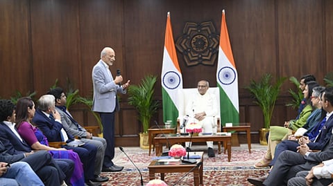 VP Radhakrishnan meets AI Summit delegates, CEOs