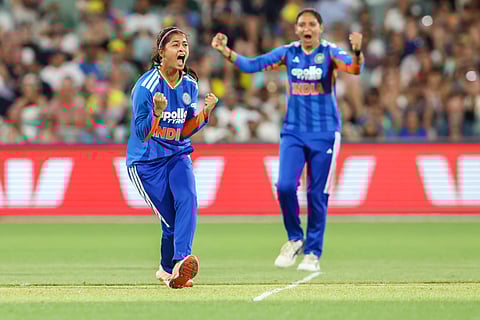 Shreyanka Patil (L) scalped three-wickets on Saturday
